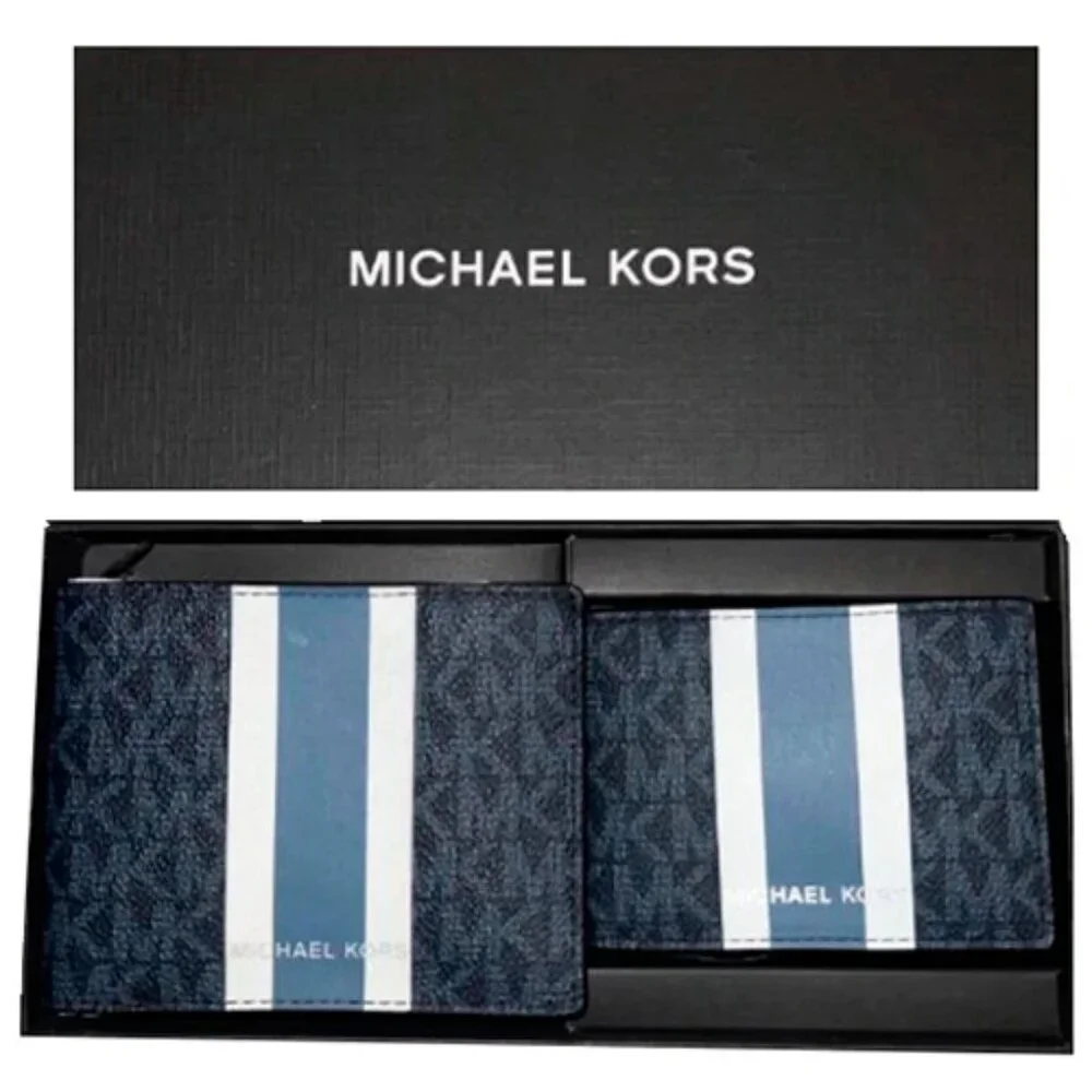 S Michael Kors Billfold Wallet Box Set Black Navy 36H1LGFF1B